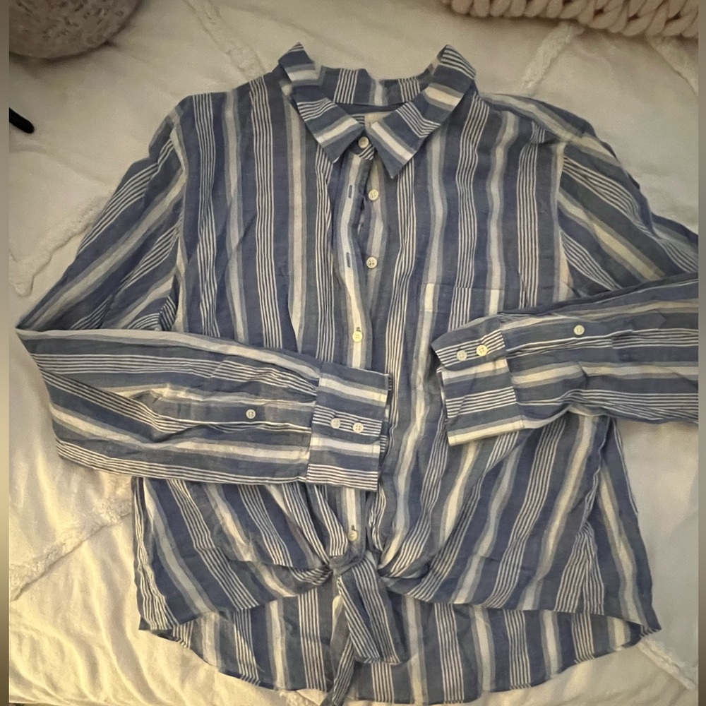 J.Crew Women’s Blue Stripped Tie Button Down